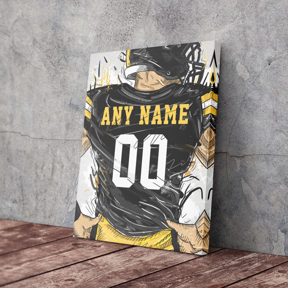 Pittsburgh Steelers Jersey Personalized Jersey NFL Custom Name and Number Canvas Wall Art Home Decor Framed Poster Man Cave Gift