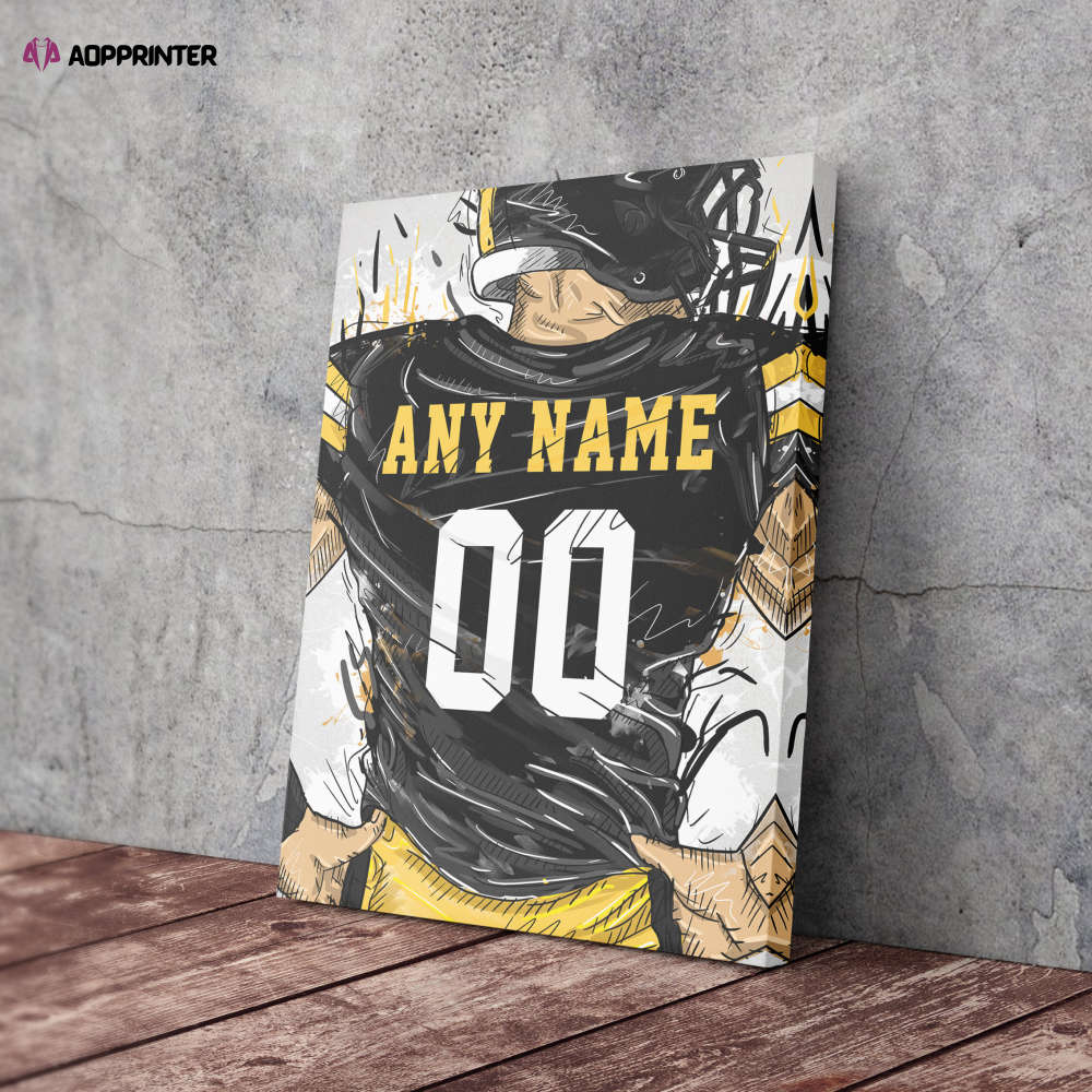 Pittsburgh Steelers Jersey Personalized Jersey NFL Custom Name and Number Canvas Wall Art Home Decor Man Cave Gift