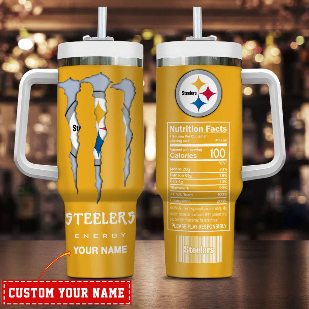 Pittsburgh Steelers NFL Energy Nutrition Facts Personalized Stanley Tumbler 40Oz Gift for Fans
