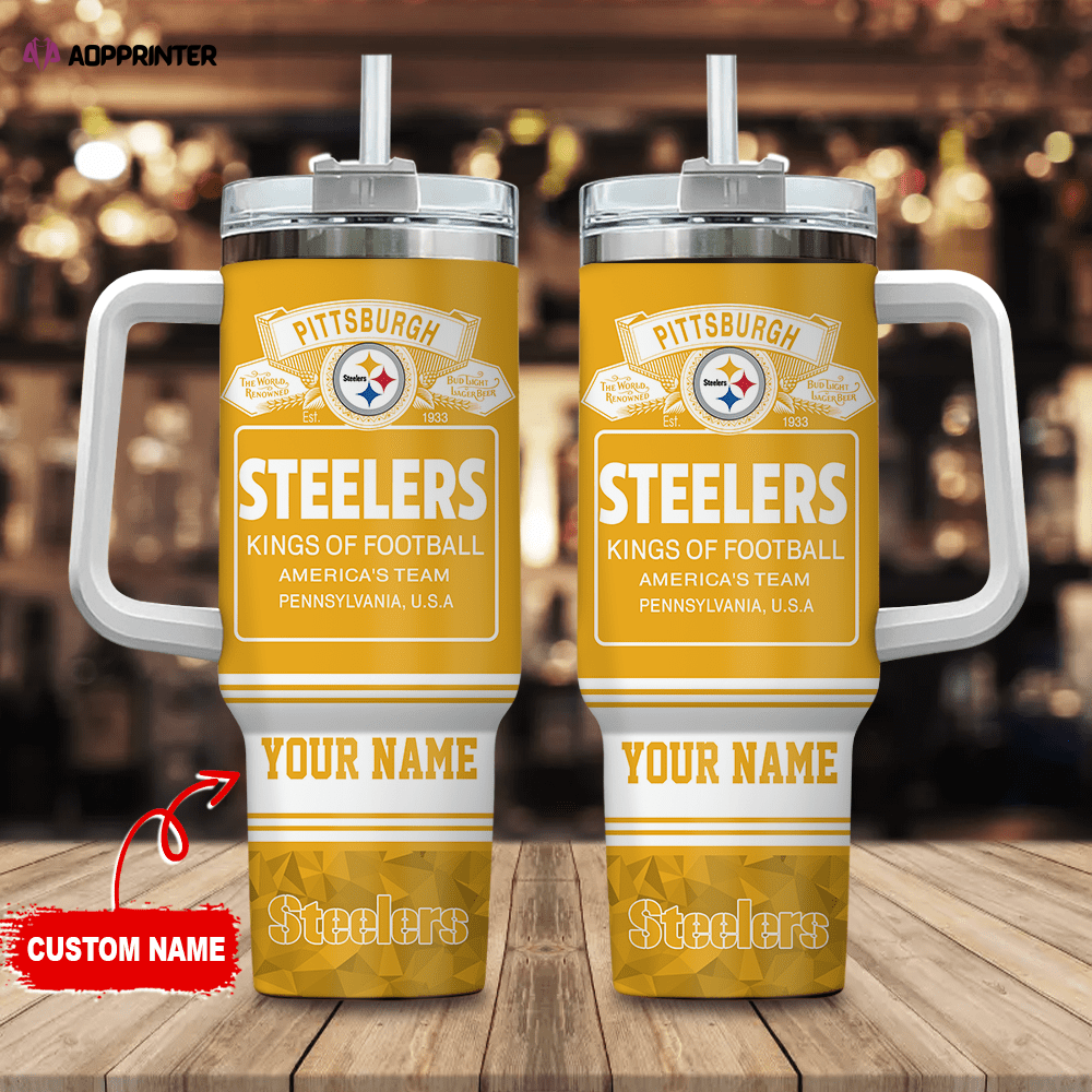 Pittsburgh Steelers Personalized NFL Bud Light 40oz Stanley Tumbler Gift for Fans