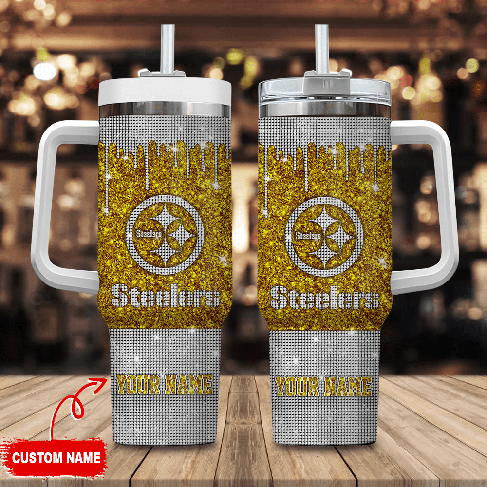 Pittsburgh Steelers Personalized NFL Glitter and Diamonds Bling 40oz Stanley Tumbler Gift for Fans