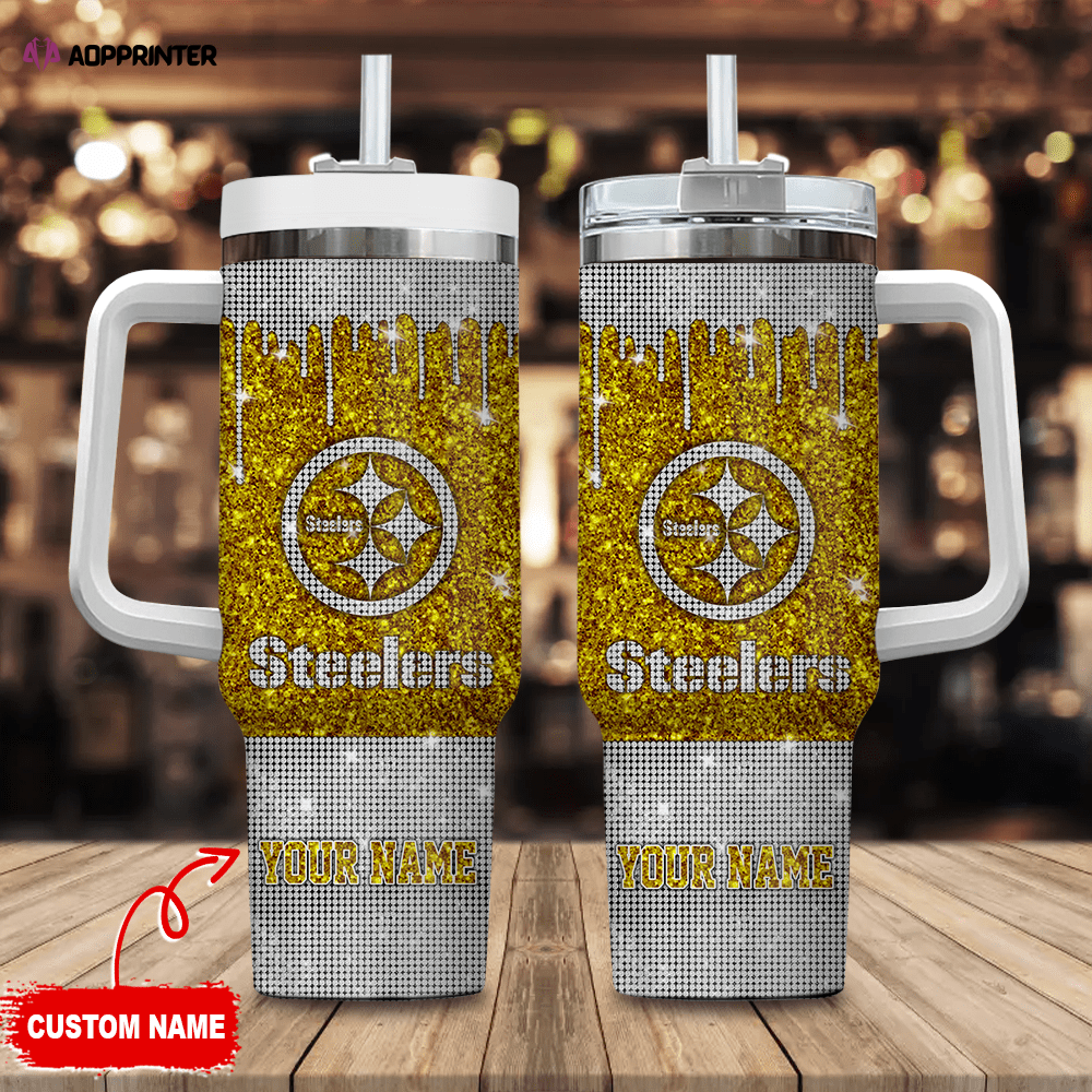 Pittsburgh Steelers Personalized NFL Glitter and Diamonds Bling 40oz Stanley Tumbler Gift for Fans