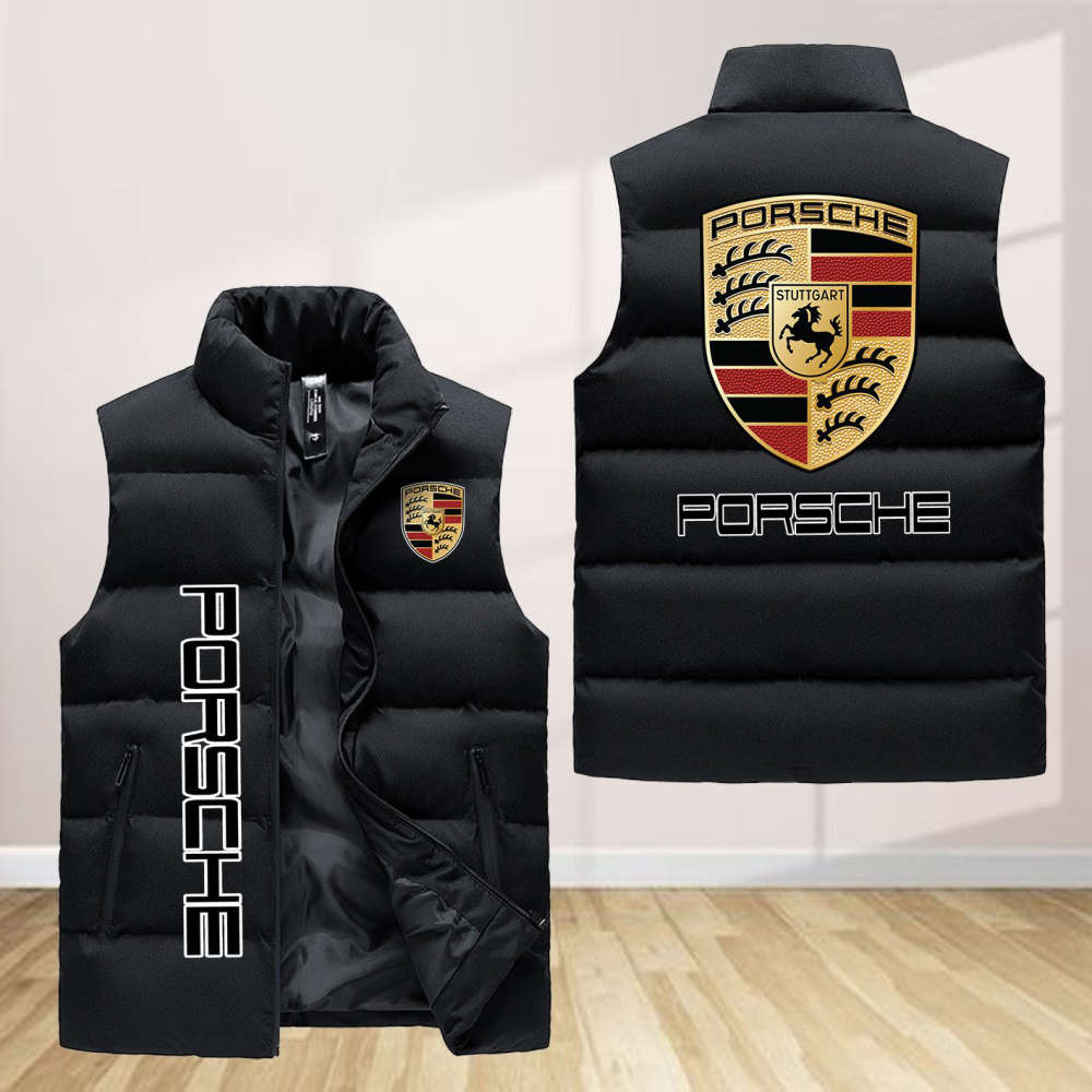 Porsche Sleeveless Puffer Jacket Custom For Fans Gifts