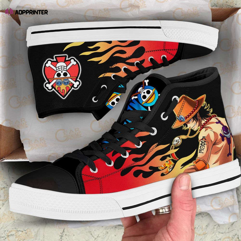 Portgas D Ace Emblem Custom Canvas High Top Shoes For Fans One Piece Anime