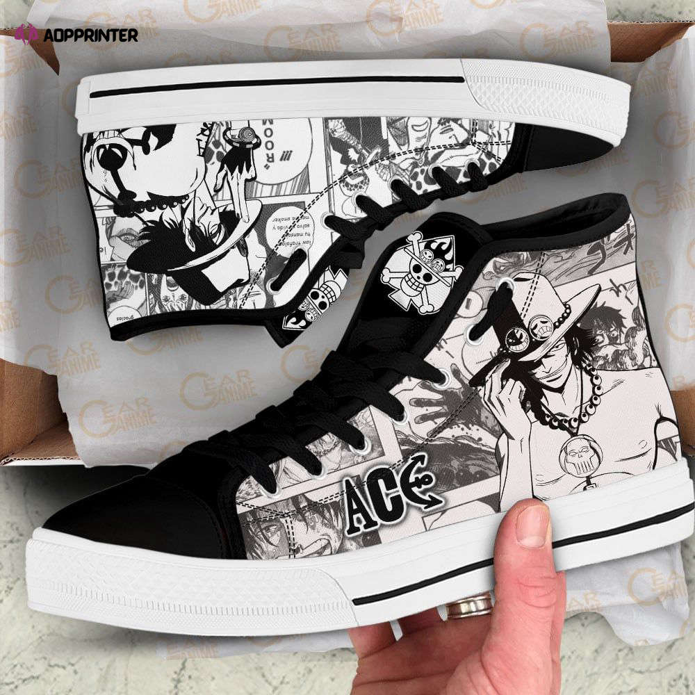 Portgas D. Ace High Top Shoes Black White For Fans One Piece Anime