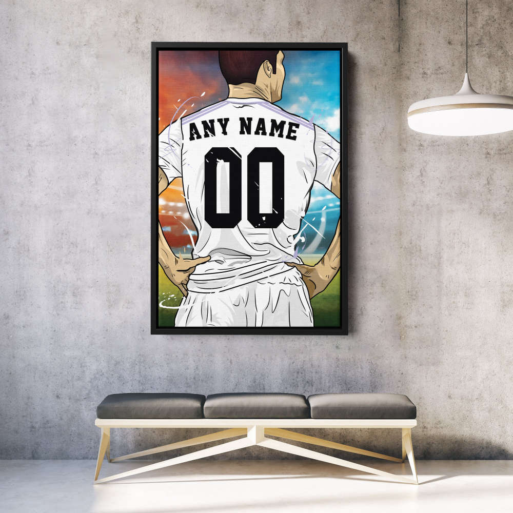 Real Madrid CF Jersey Soccer Personalized Jersey Custom Name and Number Canvas Wall Art Home Decor Framed Poster Man Cave Gift