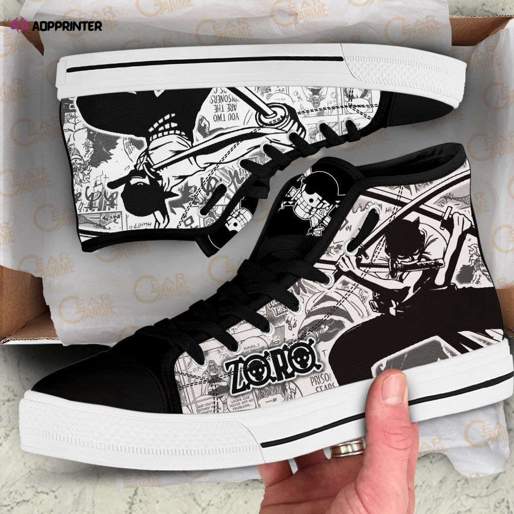 Roronoa Zoro High Top Shoes Black White For Fans One Piece Anime