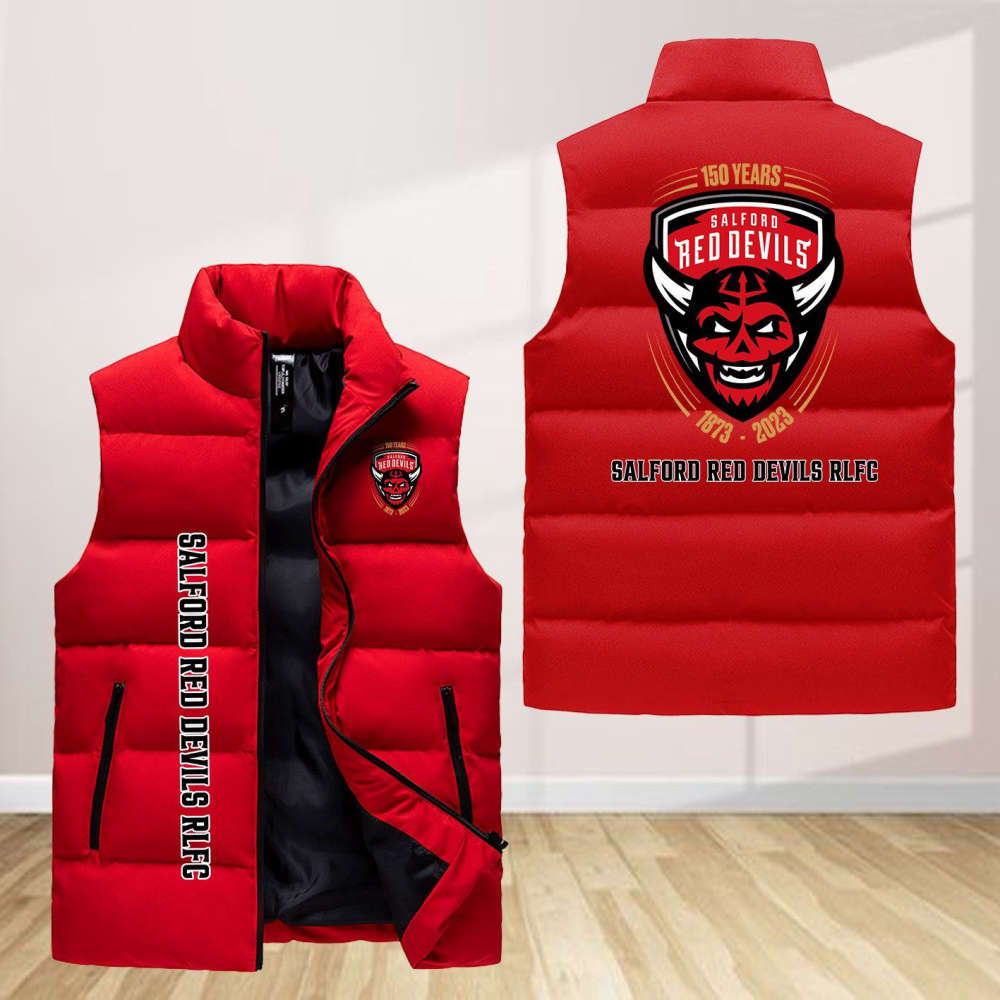 Salford Red Devils Rlfc Sleeveless Puffer Jacket Custom For Fans Gifts