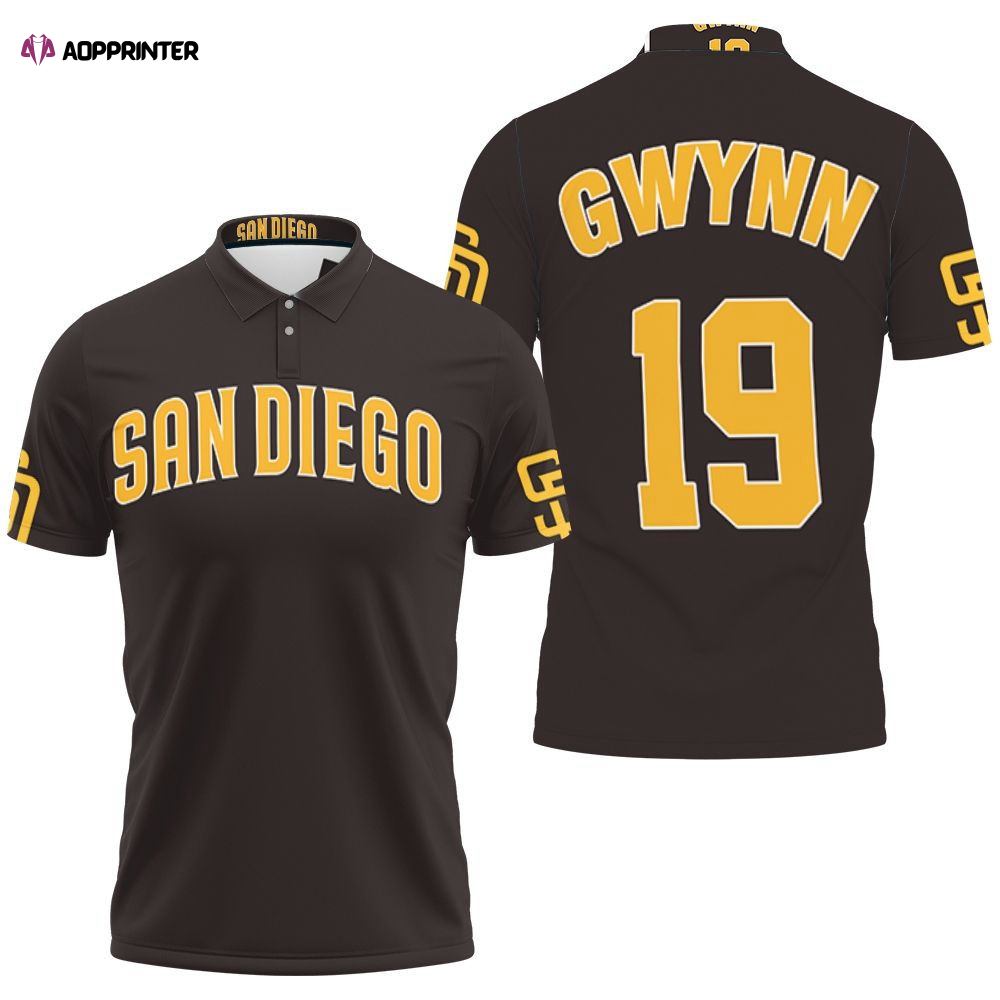 San Diego Padres Tony Gwynn 19 Dark Brown Jersey Inspired Style 3D Gift for Fans Polo Shirt