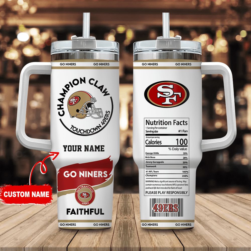 San Francisco 49ers Champion Claw NFL Personalized Stanley Tumbler 40Oz Gift for Fans