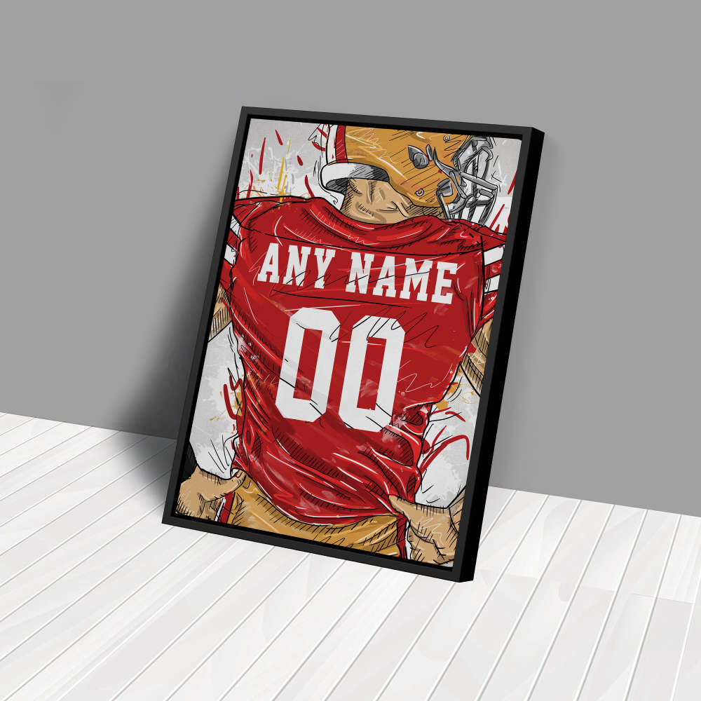 San Francisco 49ers Jersey Personalized Jersey NFL Custom Name and Number Canvas Wall Art Home Decor Framed Poster Man Cave Gift