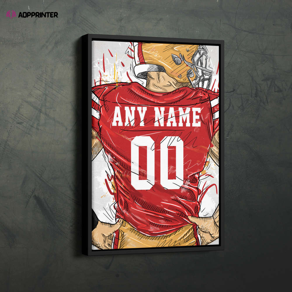 San Francisco 49ers Jersey Personalized Jersey NFL Custom Name and Number Canvas Wall Art Home Decor Framed Poster Man Cave Gift