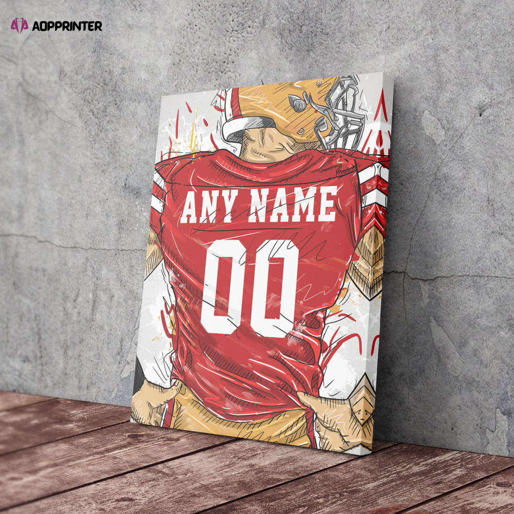 San Francisco 49ers Jersey Personalized Jersey NFL Custom Name and Number Canvas Wall Art Home Decor Framed Poster