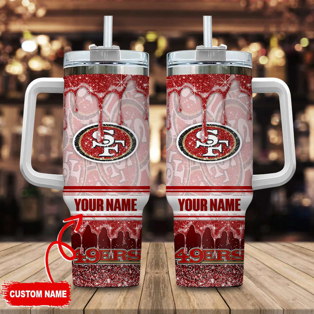 San Francisco 49ers NFL Glitter Custom Name 40oz Stanley Tumbler Gift for Fans