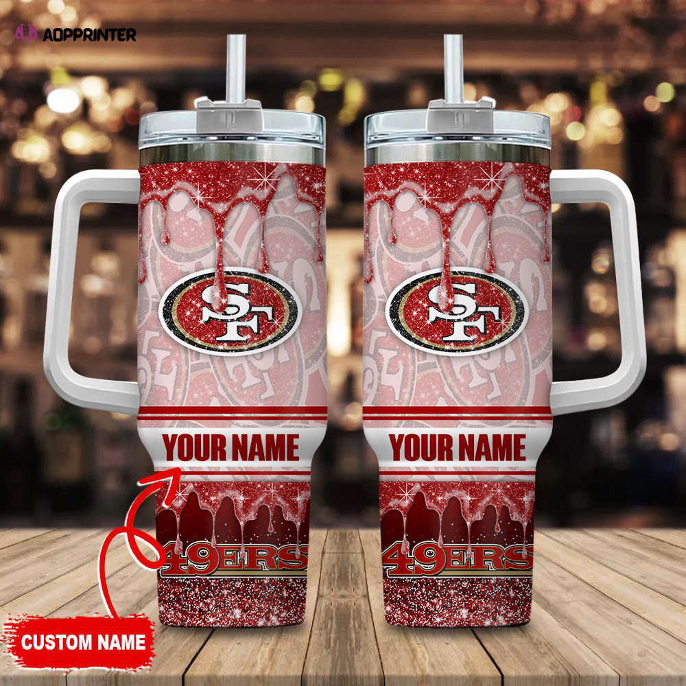 San Francisco 49ers NFL Glitter Custom Name 40oz Stanley Tumbler Gift for Fans