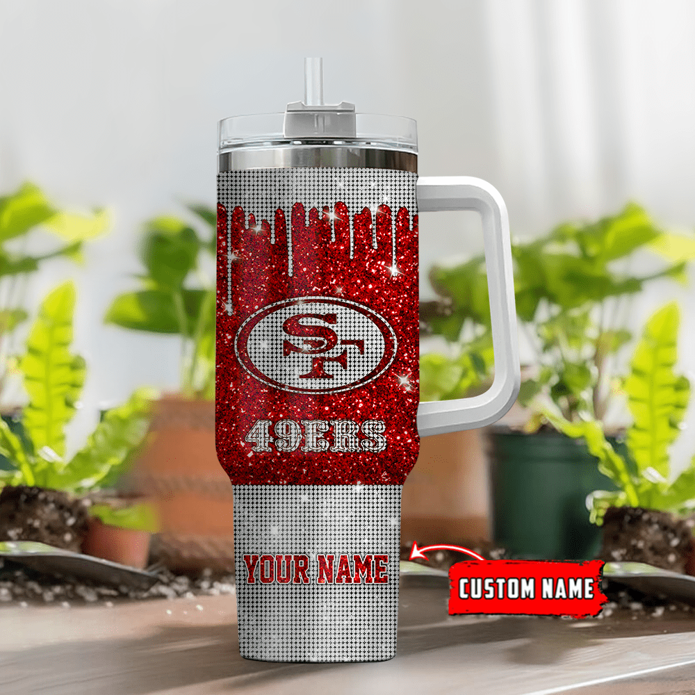 San Francisco 49ers Personalized NFL Glitter and Diamonds Bling 40oz Stanley Tumbler Gift for Fans