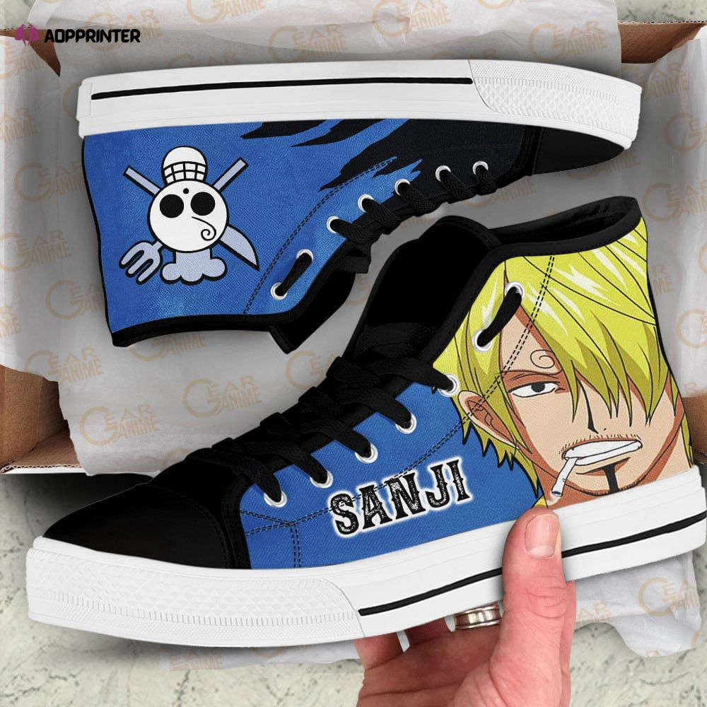 Sanji Emblem Custom Canvas High Top Shoes For Fans One Piece Anime