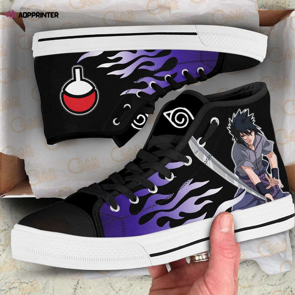 Sasuke Uchiha Flame Style High Top Shoes Custom Naruto Anime For Fans