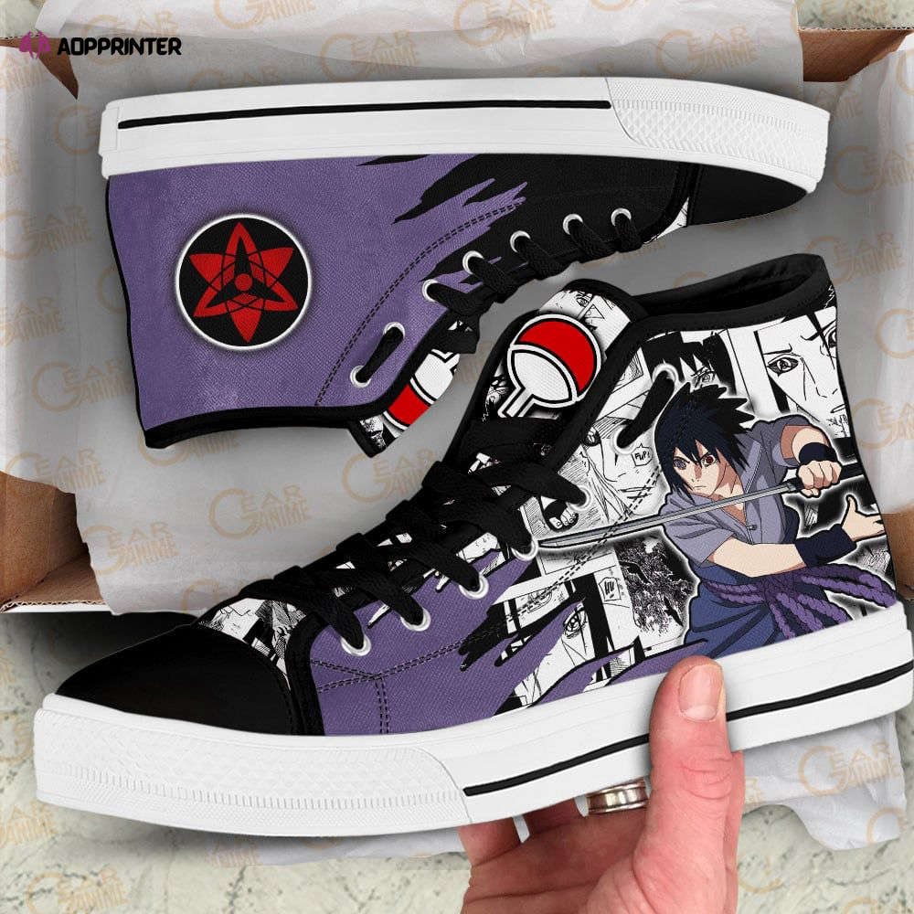 Sasuke Uchiha Mix Manga Style High Top Shoes Custom Naruto Anime For Fans