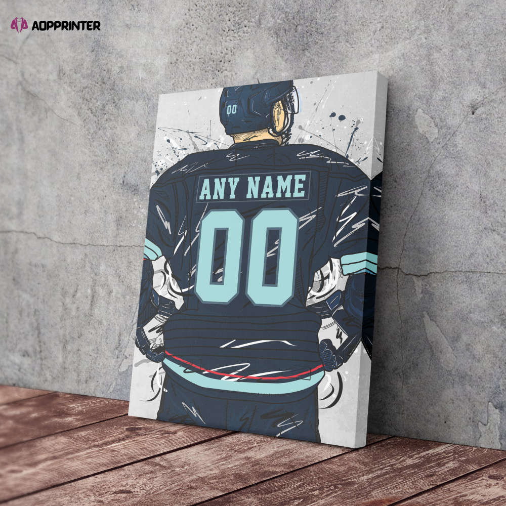 Seattle Kraken Jersey NHL Personalized Jersey Custom Name and Number Canvas Wall Art Home Decor