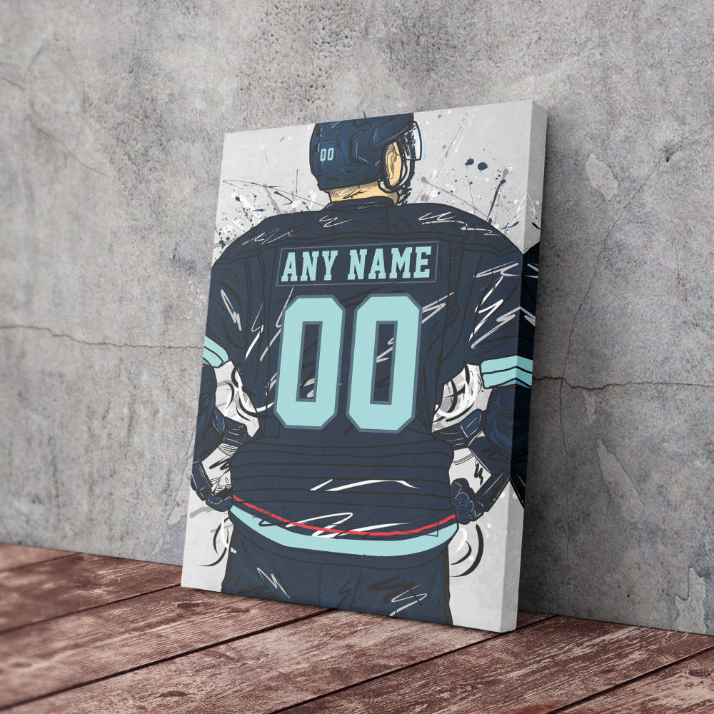 Seattle Kraken Jersey NHL Personalized Jersey Custom Name and Number Canvas Wall Art Home Decor Framed Poster Man Cave Gift