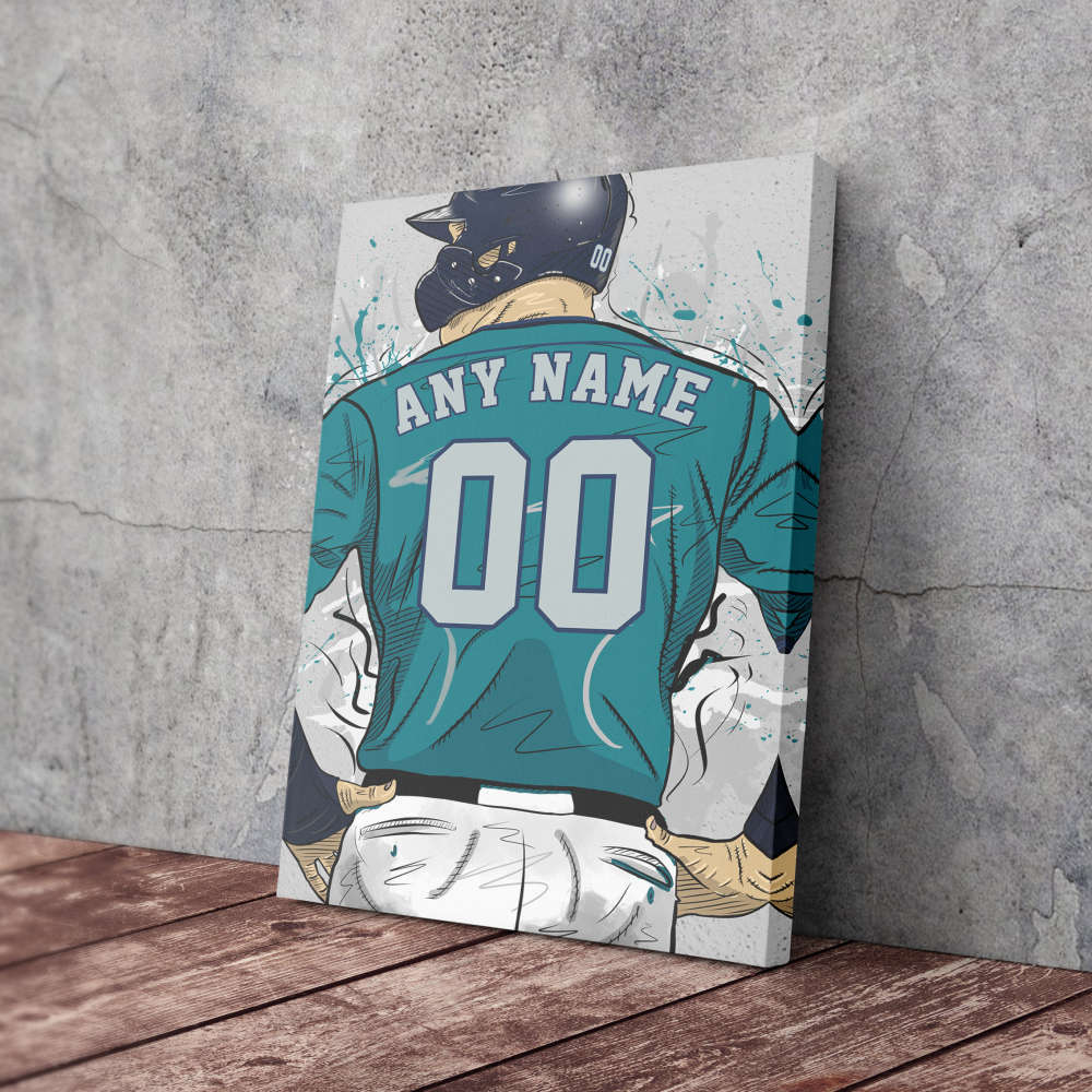 Seattle Mariners Jersey MLB Personalized Jersey Custom Name and Number Canvas Wall Art Home Decor Framed Poster Man Cave Gift