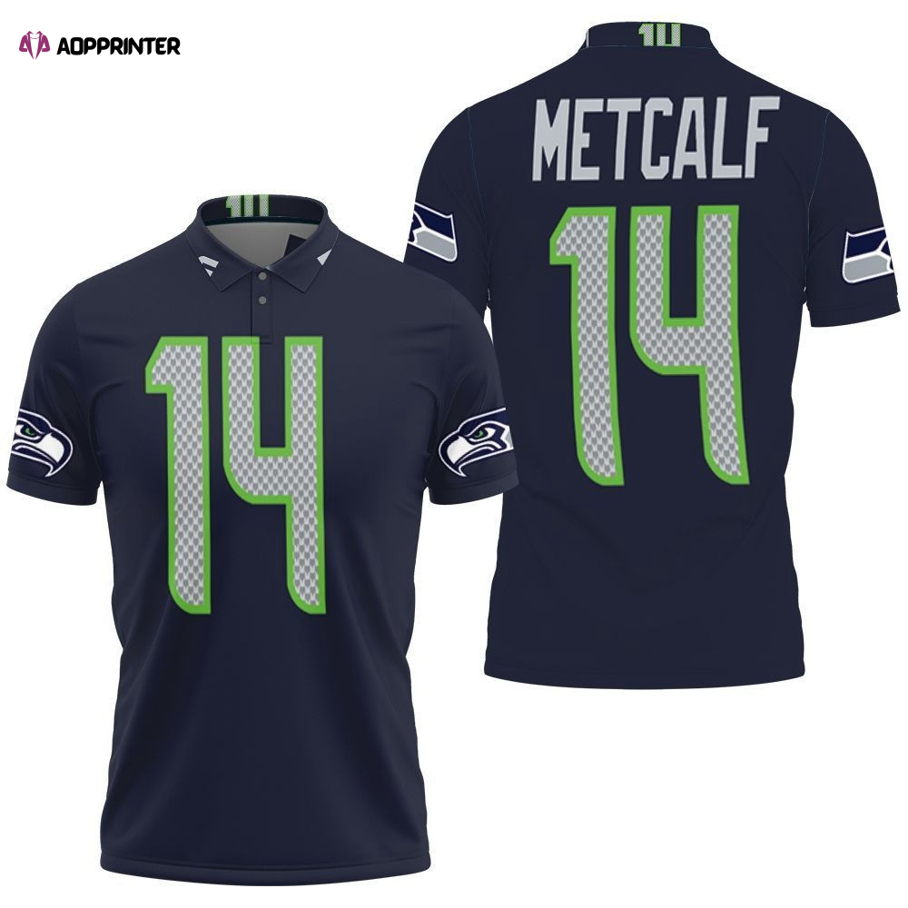 Seattle Seahawks D K Metcalf Limited Navy 100th Season Jersey Inspired Style 3D Gift for Fans Polo Shirt