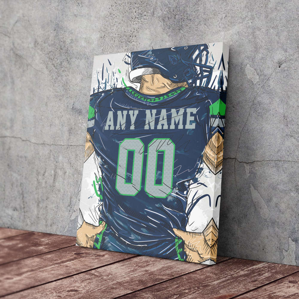 Seattle Seahawks Jersey Personalized Jersey NFL Custom Name and Number Canvas Wall Art Home Decor Framed Poster Man Cave Gift