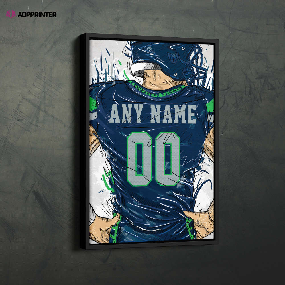 Seattle Seahawks Jersey Personalized Jersey NFL Custom Name and Number Canvas Wall Art Home Decor Framed Poster Man Cave Gift