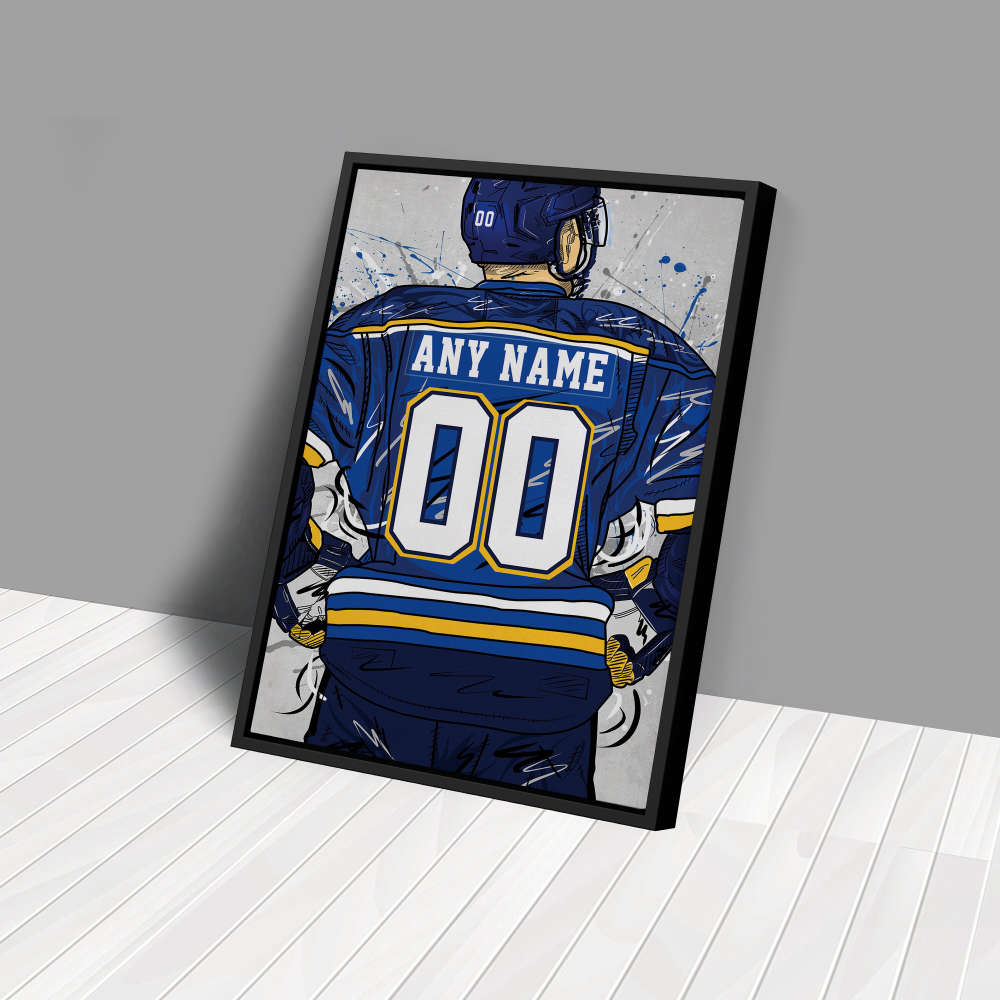 St. Louis Blues Jersey NHL Personalized Jersey Custom Name and Number Canvas Wall Art Home Decor Framed Poster Man Cave Gift