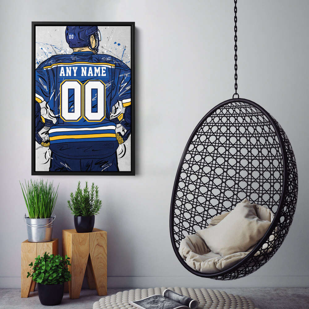 St. Louis Blues Jersey NHL Personalized Jersey Custom Name and Number Canvas Wall Art Home Decor Framed Poster Man Cave Gift