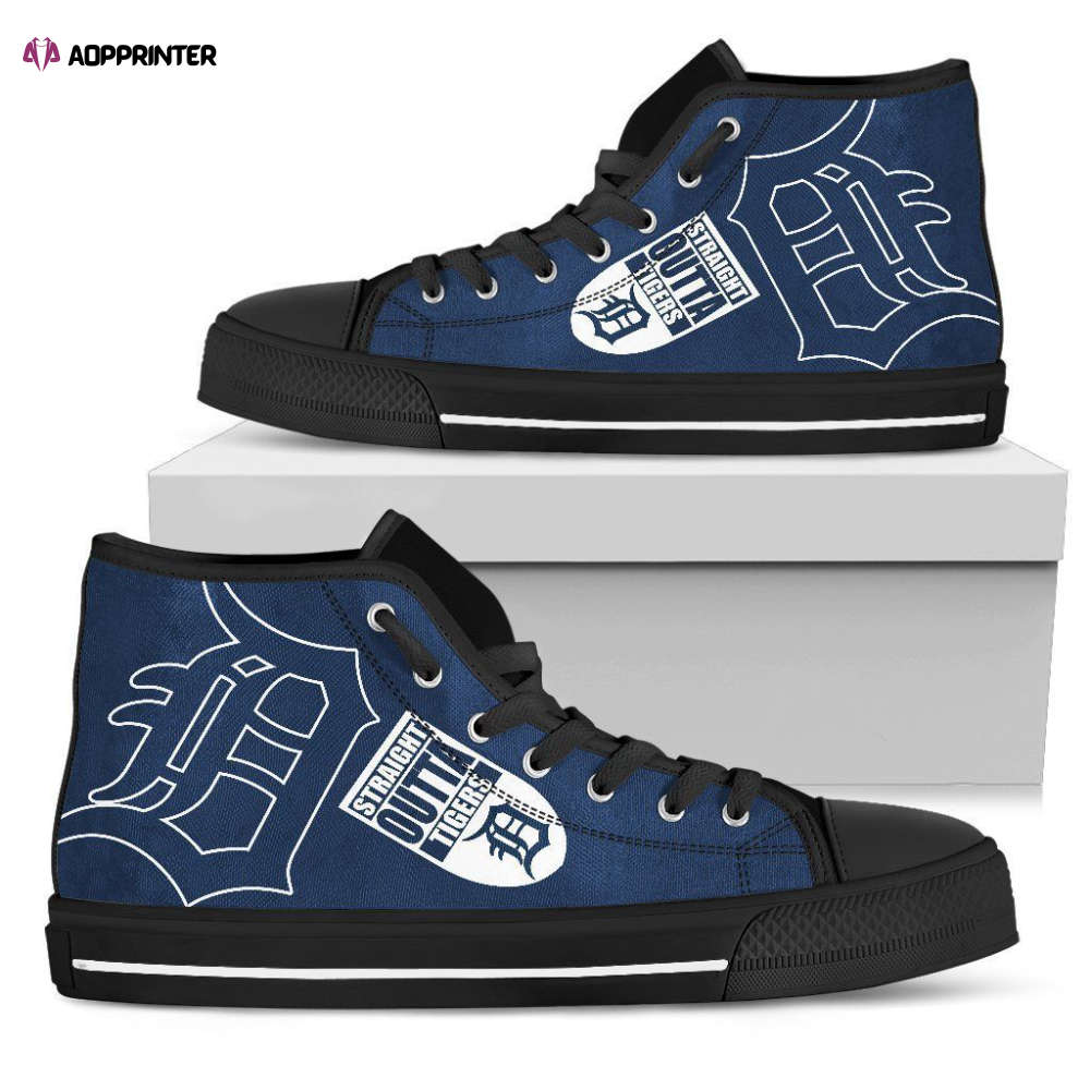 Straight Outta Detroit Tigers MLB Custom Canvas High Top Shoes