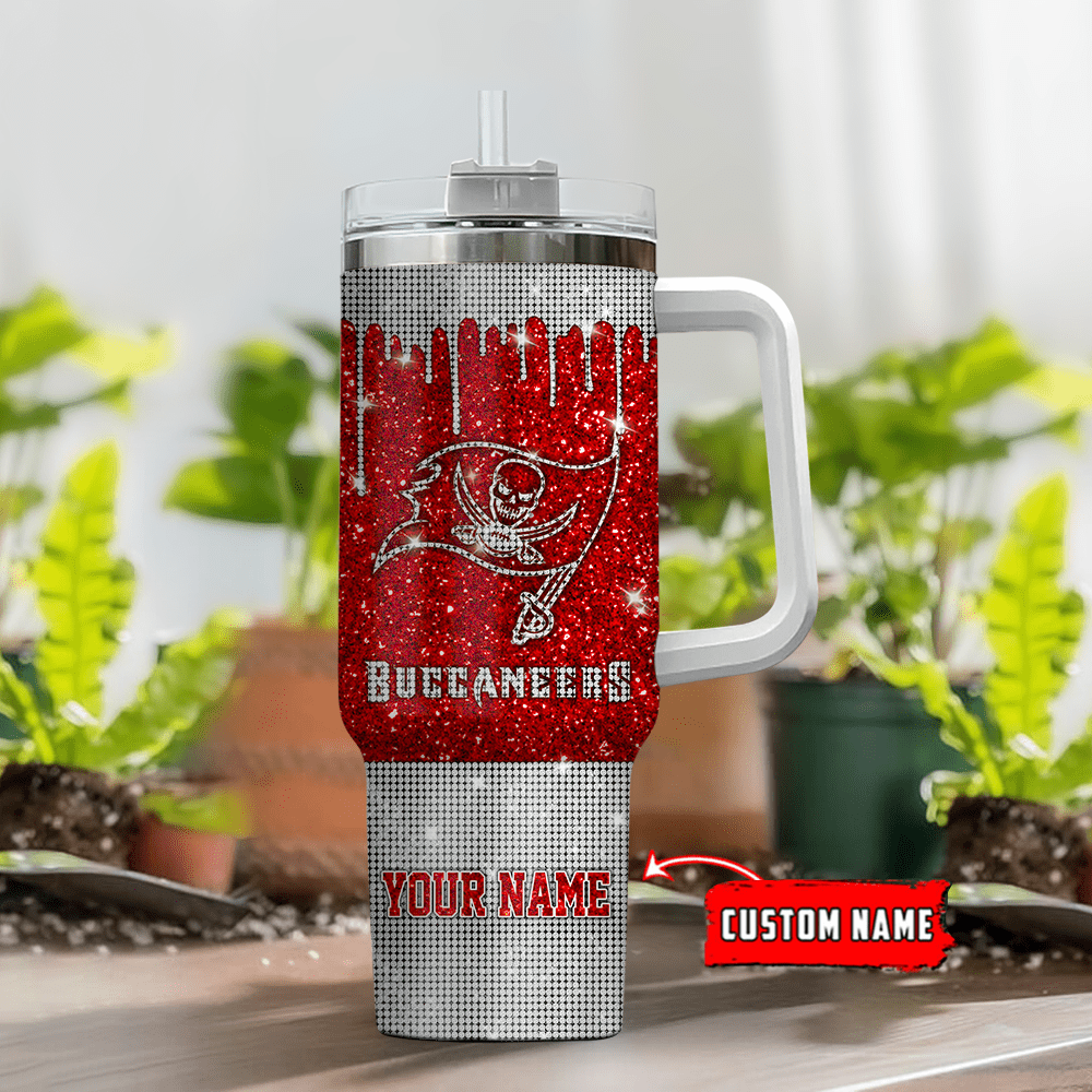 Tampa Bay Buccaneers Personalized NFL Glitter and Diamonds Bling 40oz Stanley Tumbler Gift for Fans