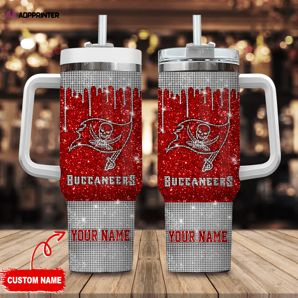 Tampa Bay Buccaneers Personalized NFL Glitter and Diamonds Bling 40oz Stanley Tumbler Gift for Fans