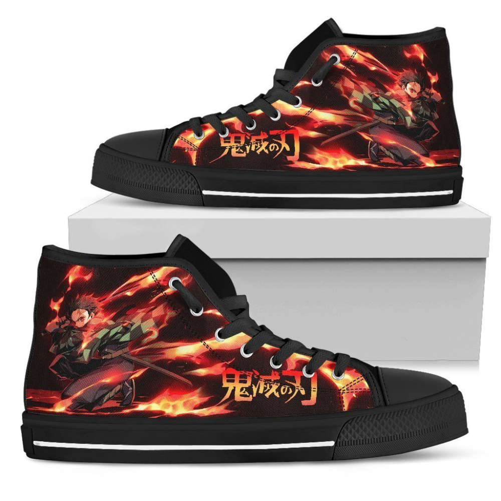 Tanjiro Fire Breathing High Top Shoes Custom For Fans Demon Slayer Anime