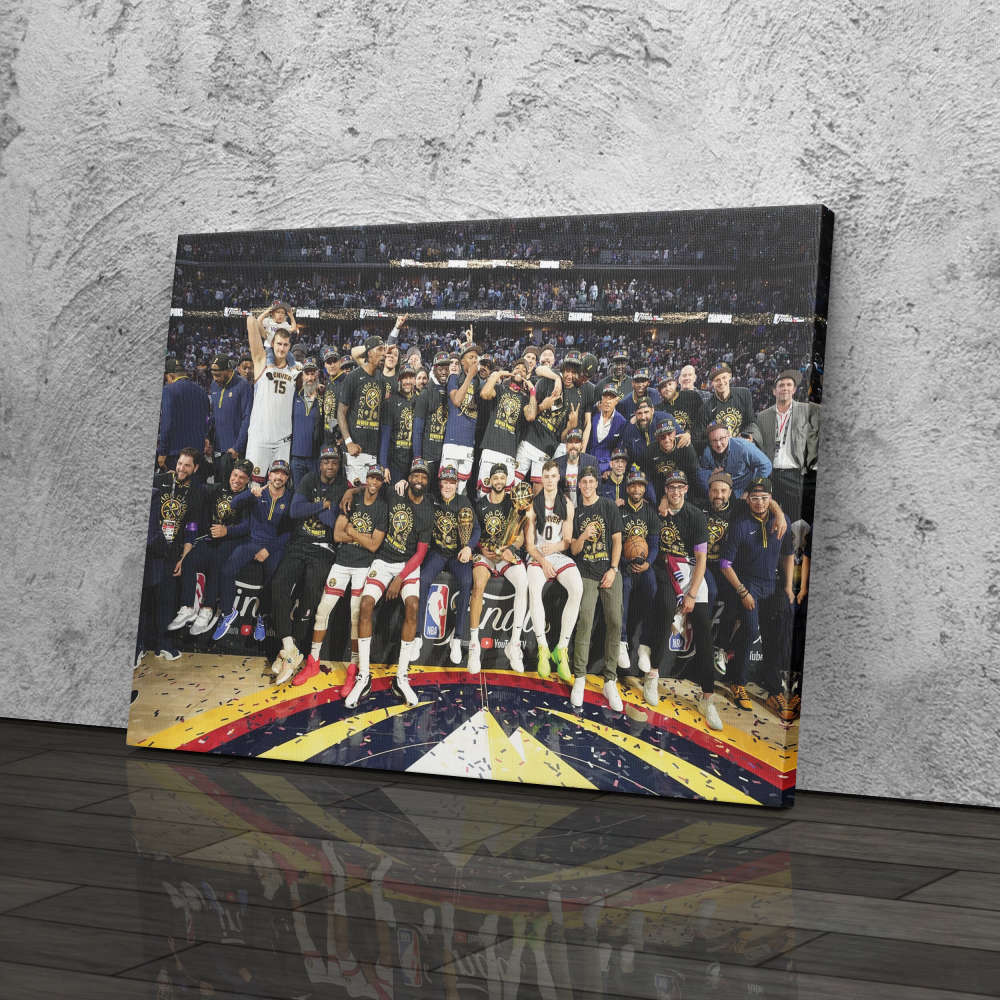 The Denver Nuggets celebrate with the NBA Championship Trophy Canvas Wall Art Home Decor Framed Poster Print