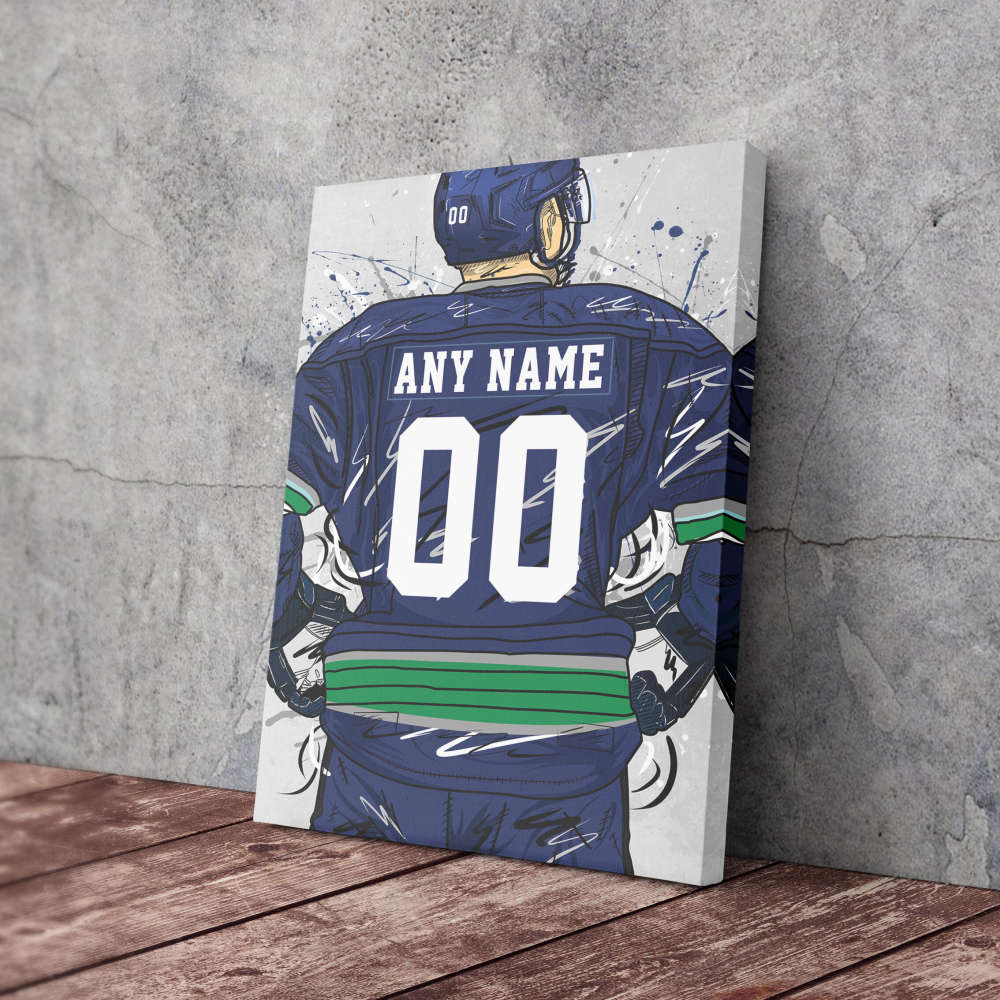 Vancouver Canucks Jersey NHL Personalized Jersey Custom Name and Number Canvas Wall Art Home Decor Framed Poster Man Cave Gift