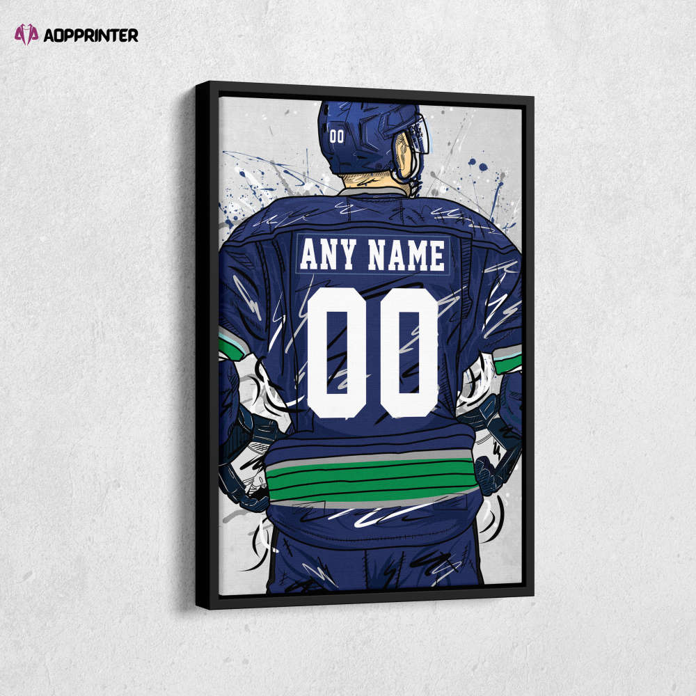 Vancouver Canucks Jersey NHL Personalized Jersey Custom Name and Number Canvas Wall Art Home Decor Framed Poster Man Cave Gift