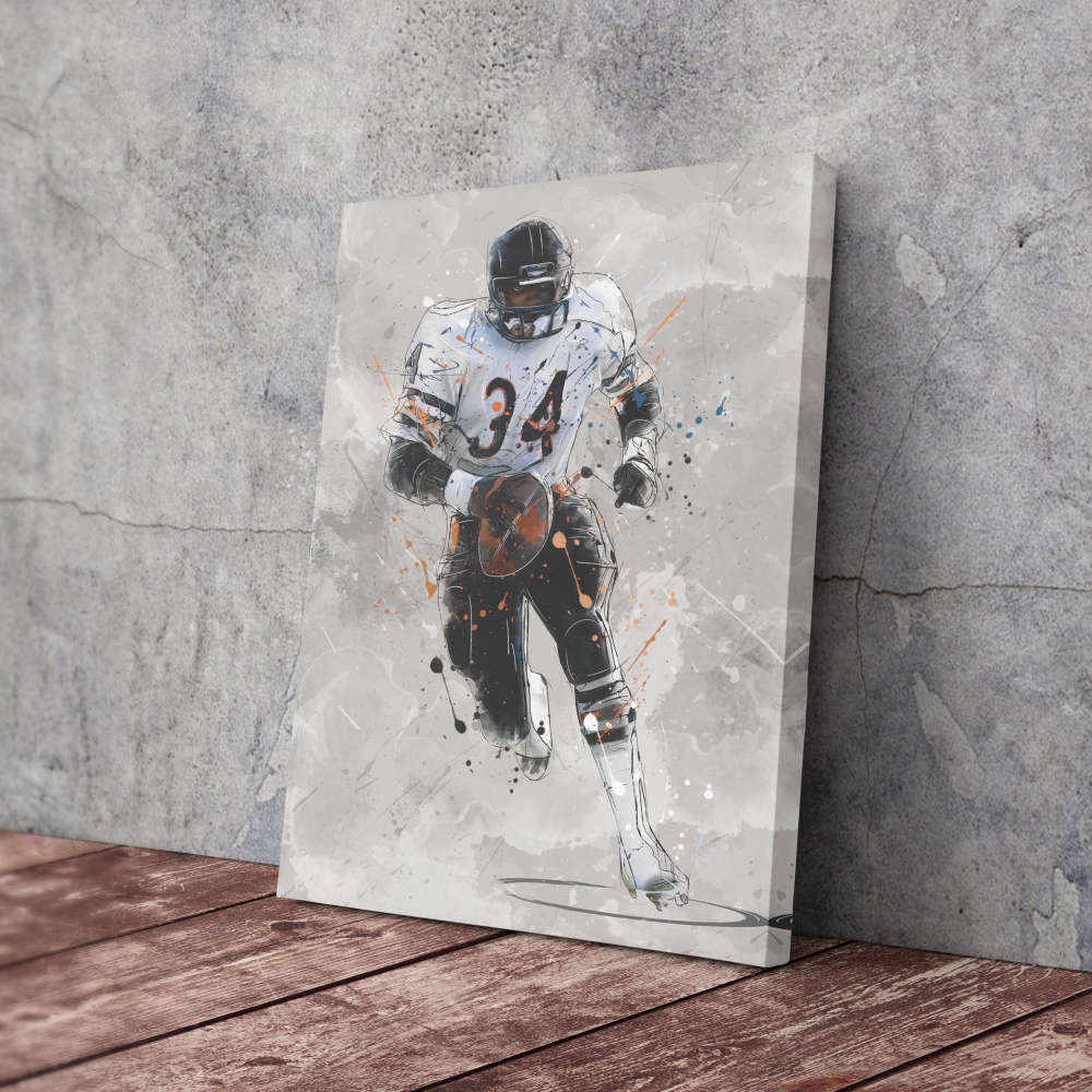 Walter Payton Poster Chicago Bears NFL Canvas Wall Art Home Decor Framed Poster Man Cave Gift