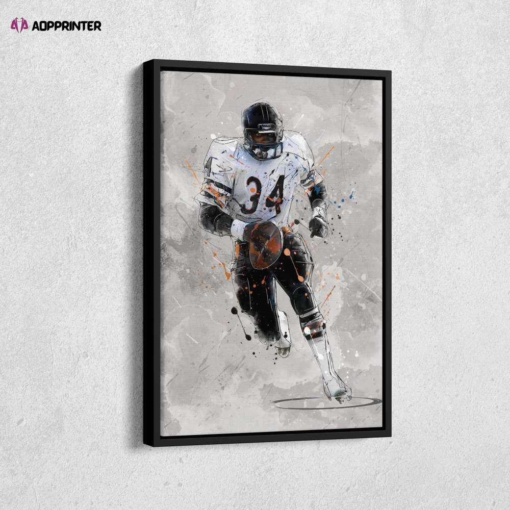 Walter Payton Poster Chicago Bears NFL Canvas Wall Art Home Decor Framed Poster Man Cave Gift