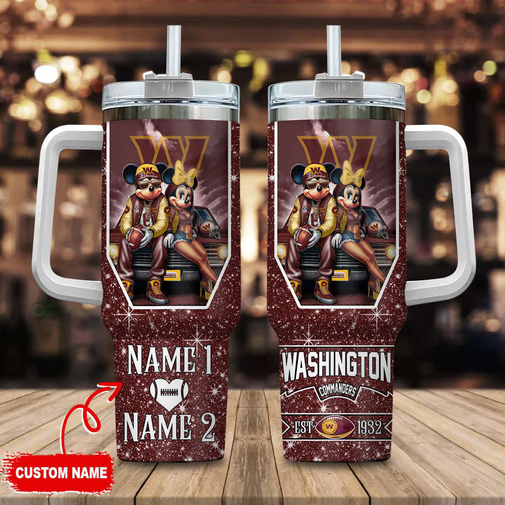 Washington Commanders NFL Mickey And Minnie Couple 40oz Stanley Tumbler Custom Name Gift for Fans