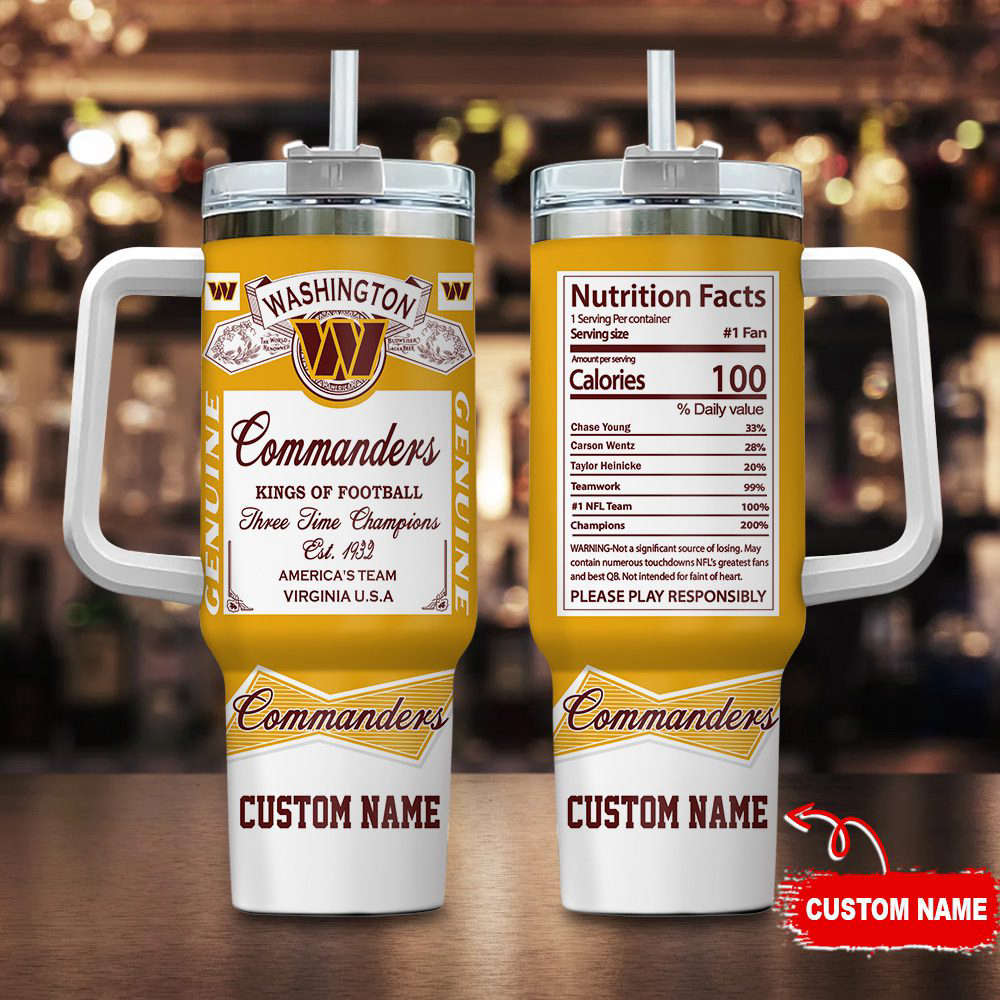 Washington Commanders Personalized NFL Nutrition Facts 40oz Stanley Tumbler Gift for Fans