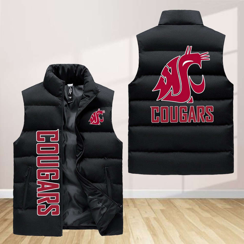 Washington State Cougars Sleeveless Puffer Jacket Custom For Fans Gifts