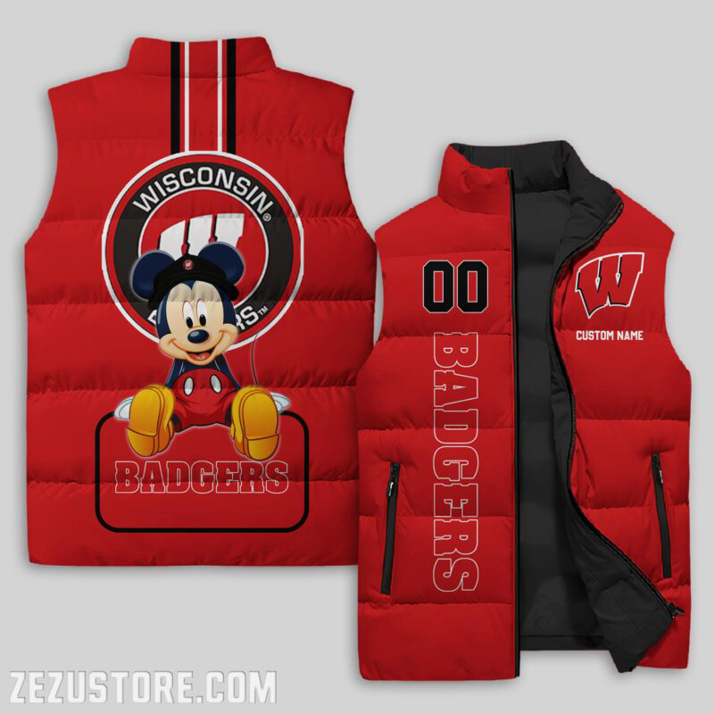 Wisconsin Badgers NCAA Sleeveless Puffer Jacket Custom For Fans Gifts