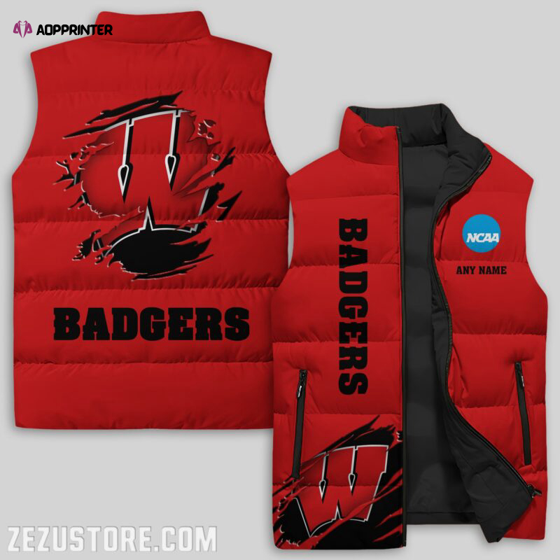 Wisconsin Badgers NCAA Sleeveless Puffer Jacket Custom For Fans Gifts