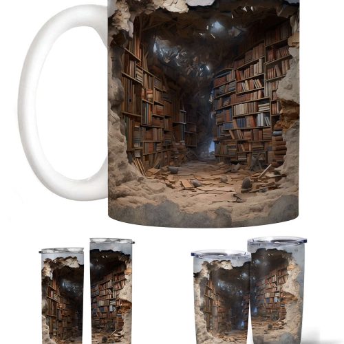 3D Bookshelf Mug: Unique Hole-In-Wall Design for Book Lovers & Librarians