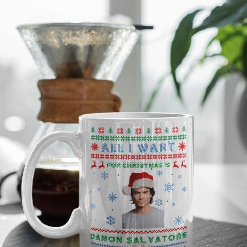 All I Want For Christmas Is Damon Salvatore The Vampire Diaries White 11 oz Ceramic Mug Gift