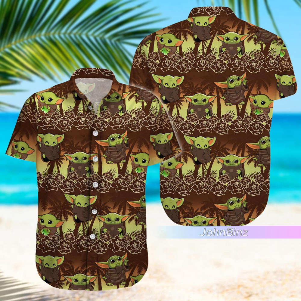 Baby Yoda Hawaiian Shirt: The Child Button Short Sleeve – Star Wars Father Gifts Unisex S-5XL