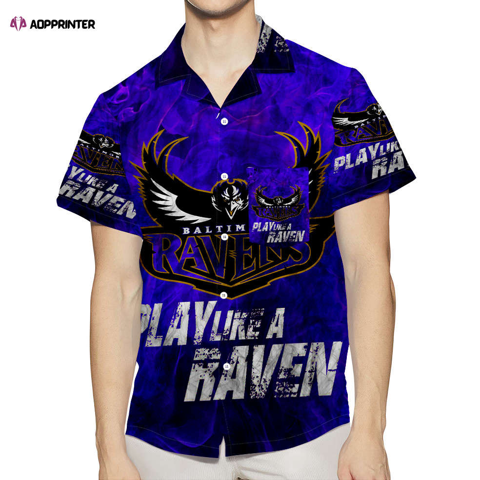 Baltimore Ravens Play Like A Raven 3D All Over Print Summer Beach Hawaiian Shirt With Pocket