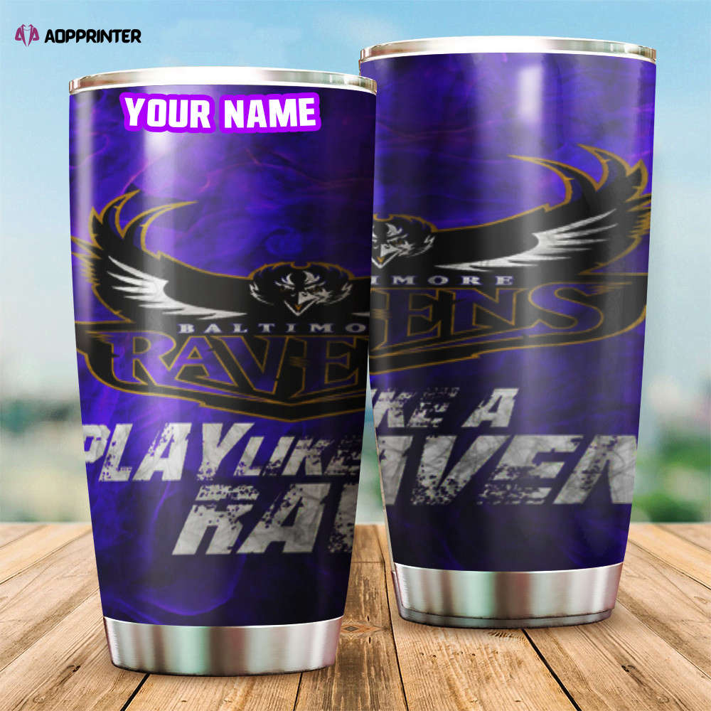 Baltimore Ravens Play Like A Raven Personalized Foldable Stainless Steel Tumbler Cup Keeps Drinks Cold And Hot